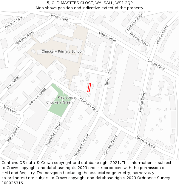 5, OLD MASTERS CLOSE, WALSALL, WS1 2QP: Location map and indicative extent of plot