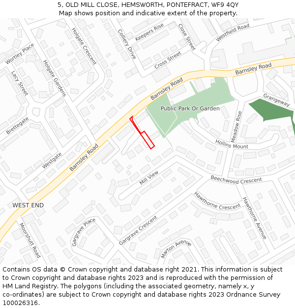 5, OLD MILL CLOSE, HEMSWORTH, PONTEFRACT, WF9 4QY: Location map and indicative extent of plot