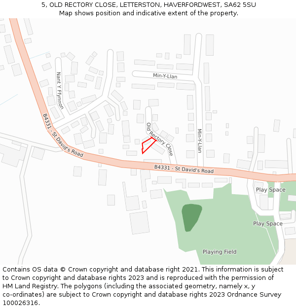 5, OLD RECTORY CLOSE, LETTERSTON, HAVERFORDWEST, SA62 5SU: Location map and indicative extent of plot