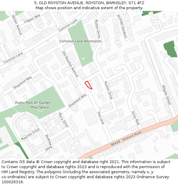 5, OLD ROYSTON AVENUE, ROYSTON, BARNSLEY, S71 4FZ: Location map and indicative extent of plot