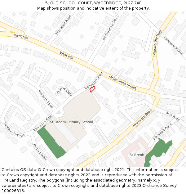 5, OLD SCHOOL COURT, WADEBRIDGE, PL27 7XE: Location map and indicative extent of plot