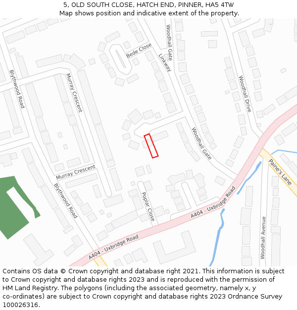 5, OLD SOUTH CLOSE, HATCH END, PINNER, HA5 4TW: Location map and indicative extent of plot