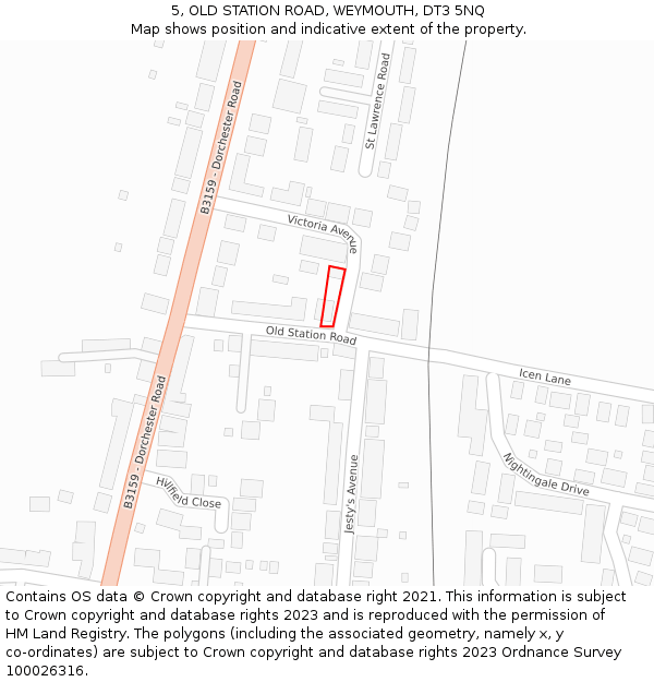 5, OLD STATION ROAD, WEYMOUTH, DT3 5NQ: Location map and indicative extent of plot