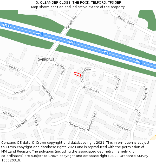 5, OLEANDER CLOSE, THE ROCK, TELFORD, TF3 5EF: Location map and indicative extent of plot