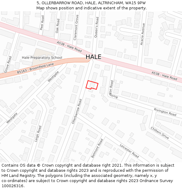 5, OLLERBARROW ROAD, HALE, ALTRINCHAM, WA15 9PW: Location map and indicative extent of plot