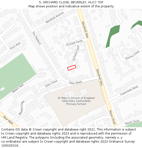 5, ORCHARD CLOSE, BEVERLEY, HU17 7DF: Location map and indicative extent of plot