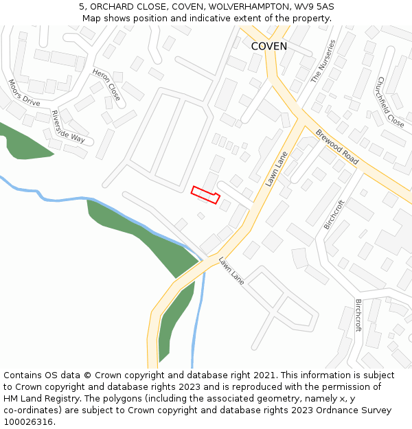 5, ORCHARD CLOSE, COVEN, WOLVERHAMPTON, WV9 5AS: Location map and indicative extent of plot