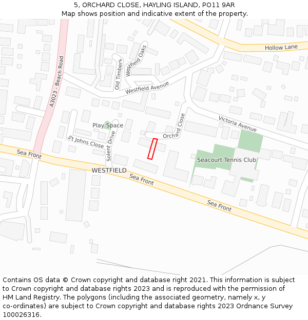 5, ORCHARD CLOSE, HAYLING ISLAND, PO11 9AR: Location map and indicative extent of plot
