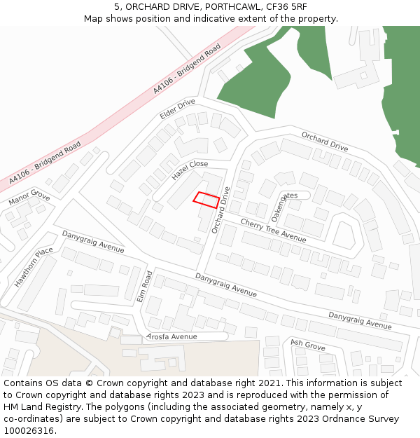 5, ORCHARD DRIVE, PORTHCAWL, CF36 5RF: Location map and indicative extent of plot