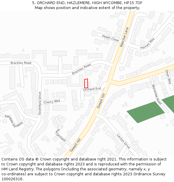 5, ORCHARD END, HAZLEMERE, HIGH WYCOMBE, HP15 7DF: Location map and indicative extent of plot