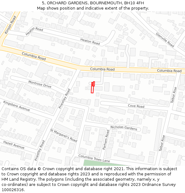 5, ORCHARD GARDENS, BOURNEMOUTH, BH10 4FH: Location map and indicative extent of plot