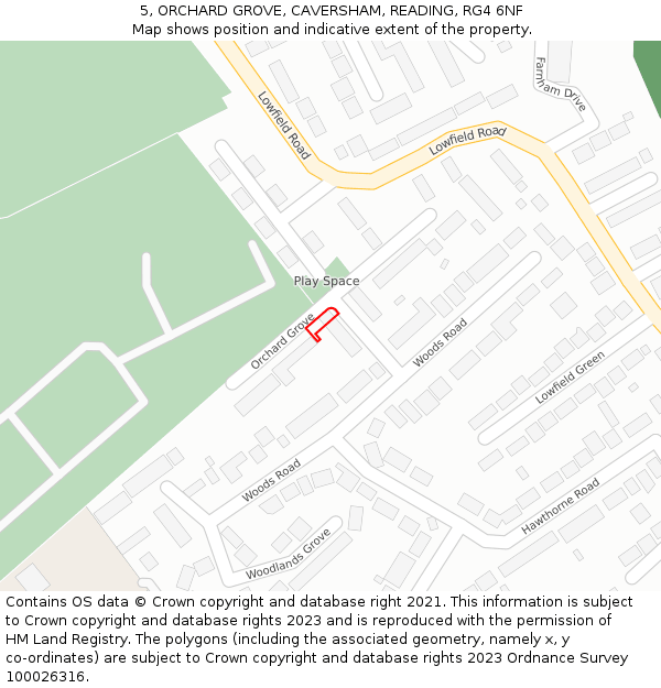 5, ORCHARD GROVE, CAVERSHAM, READING, RG4 6NF: Location map and indicative extent of plot