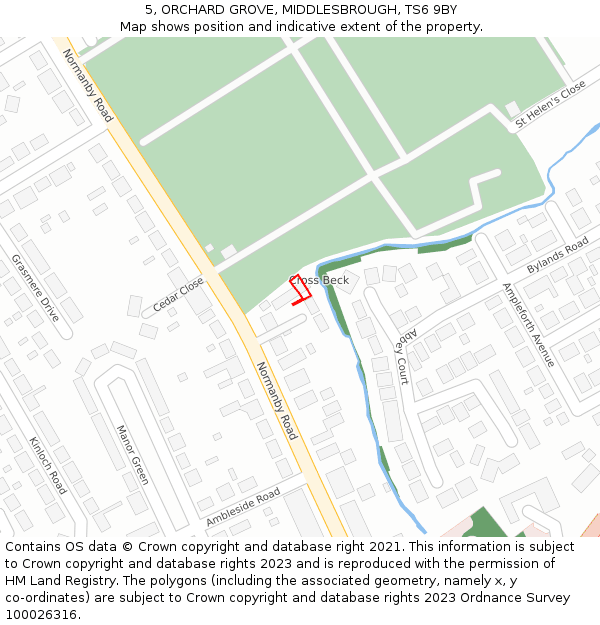 5, ORCHARD GROVE, MIDDLESBROUGH, TS6 9BY: Location map and indicative extent of plot