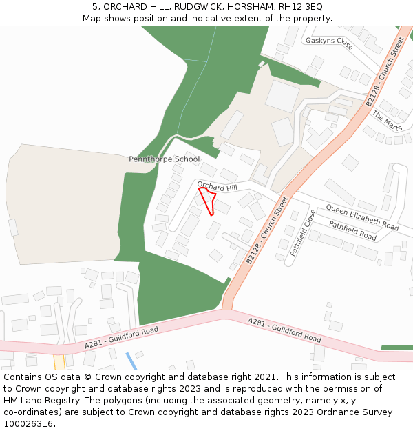 5, ORCHARD HILL, RUDGWICK, HORSHAM, RH12 3EQ: Location map and indicative extent of plot