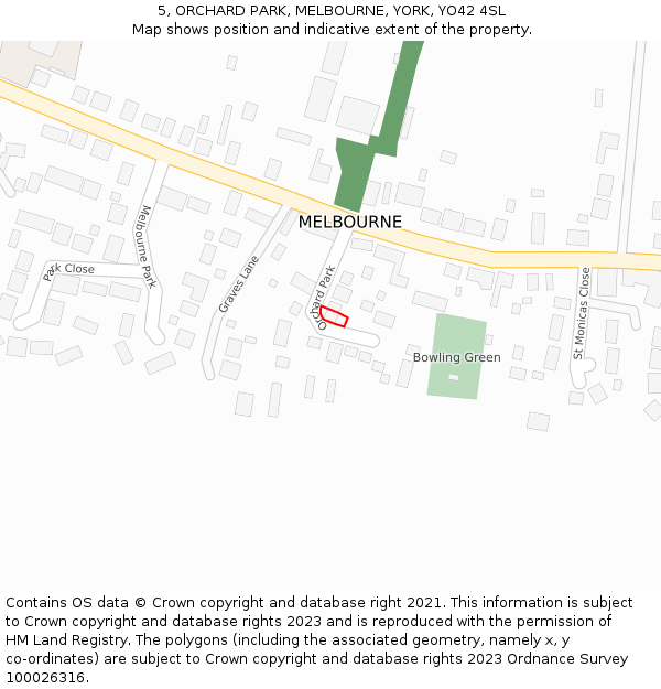 5, ORCHARD PARK, MELBOURNE, YORK, YO42 4SL: Location map and indicative extent of plot