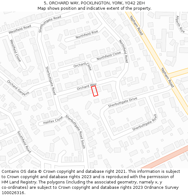 5, ORCHARD WAY, POCKLINGTON, YORK, YO42 2EH: Location map and indicative extent of plot