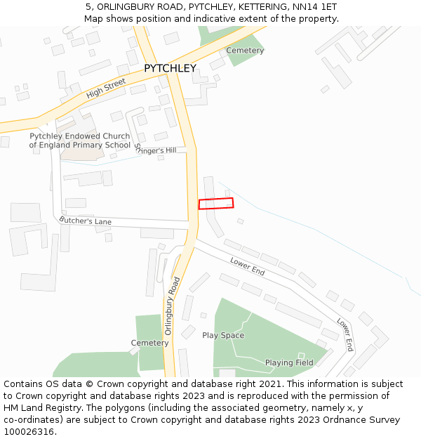 5, ORLINGBURY ROAD, PYTCHLEY, KETTERING, NN14 1ET: Location map and indicative extent of plot