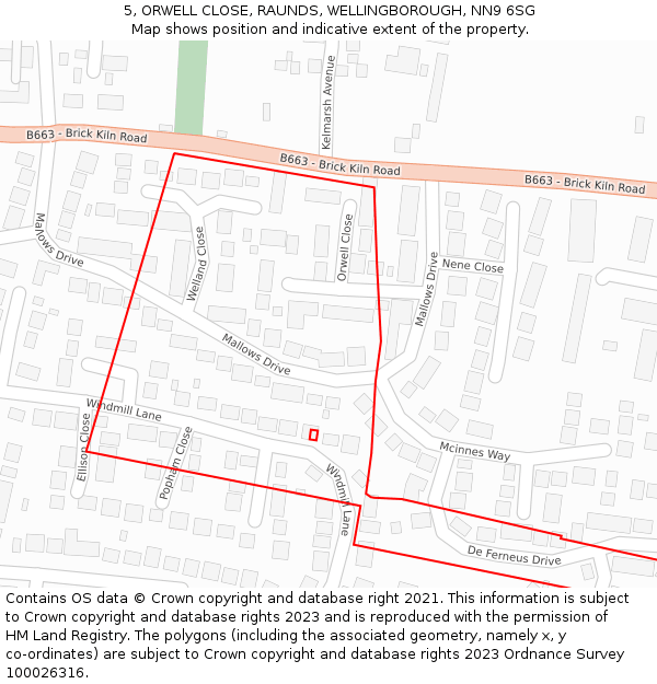 5, ORWELL CLOSE, RAUNDS, WELLINGBOROUGH, NN9 6SG: Location map and indicative extent of plot