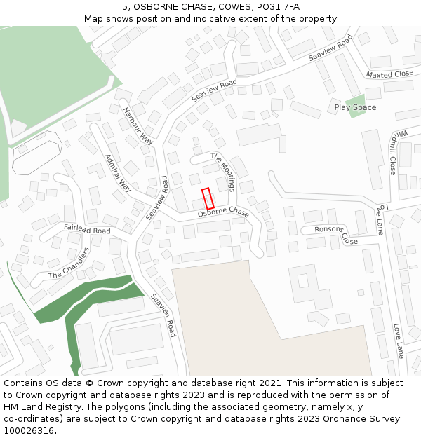 5, OSBORNE CHASE, COWES, PO31 7FA: Location map and indicative extent of plot