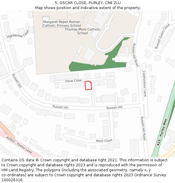 5, OSCAR CLOSE, PURLEY, CR8 2LU: Location map and indicative extent of plot