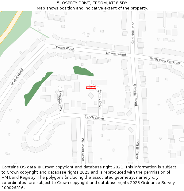 5, OSPREY DRIVE, EPSOM, KT18 5DY: Location map and indicative extent of plot