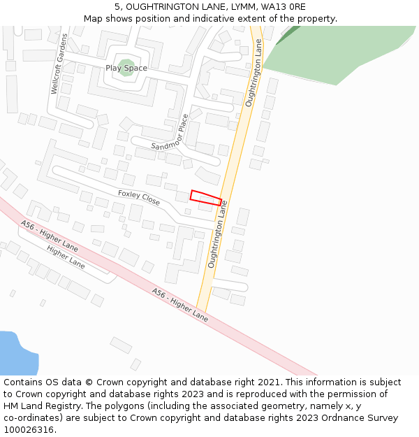 5, OUGHTRINGTON LANE, LYMM, WA13 0RE: Location map and indicative extent of plot