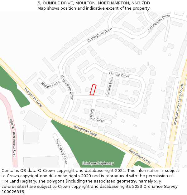5, OUNDLE DRIVE, MOULTON, NORTHAMPTON, NN3 7DB: Location map and indicative extent of plot