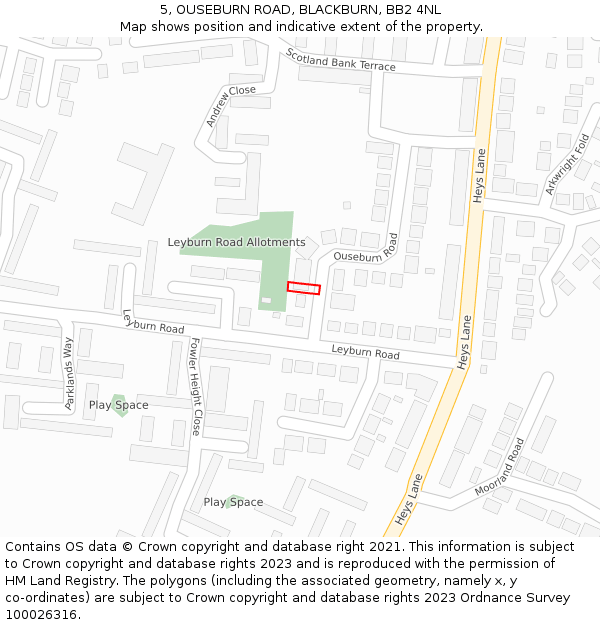 5, OUSEBURN ROAD, BLACKBURN, BB2 4NL: Location map and indicative extent of plot