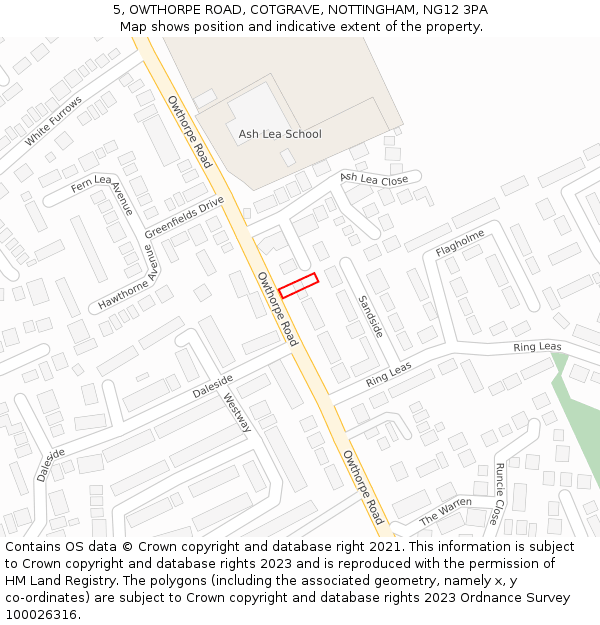 5, OWTHORPE ROAD, COTGRAVE, NOTTINGHAM, NG12 3PA: Location map and indicative extent of plot