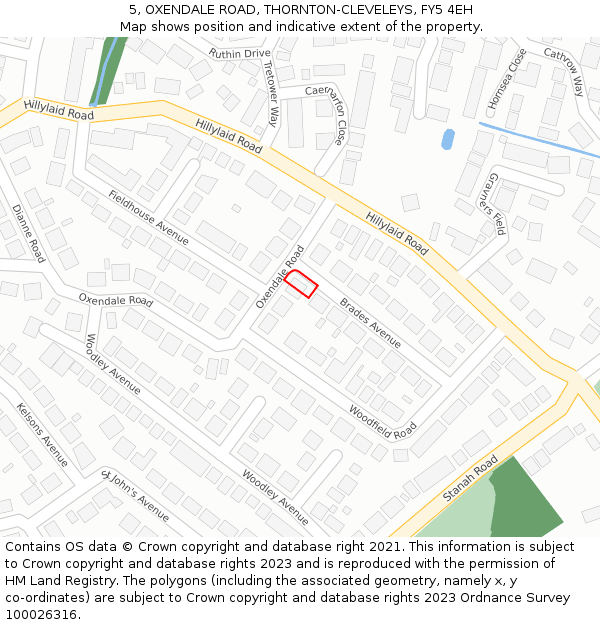 5, OXENDALE ROAD, THORNTON-CLEVELEYS, FY5 4EH: Location map and indicative extent of plot