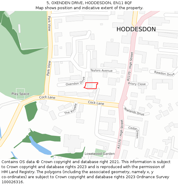 5, OXENDEN DRIVE, HODDESDON, EN11 8QF: Location map and indicative extent of plot