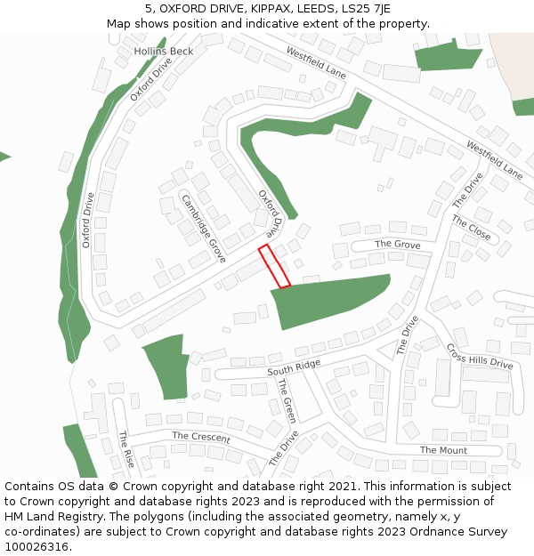 5, OXFORD DRIVE, KIPPAX, LEEDS, LS25 7JE: Location map and indicative extent of plot