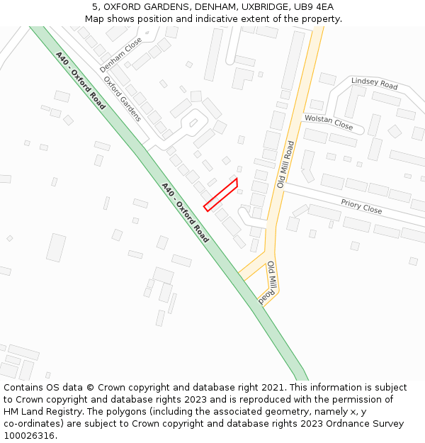 5, OXFORD GARDENS, DENHAM, UXBRIDGE, UB9 4EA: Location map and indicative extent of plot