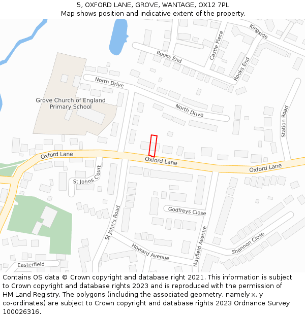 5, OXFORD LANE, GROVE, WANTAGE, OX12 7PL: Location map and indicative extent of plot