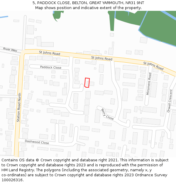 5, PADDOCK CLOSE, BELTON, GREAT YARMOUTH, NR31 9NT: Location map and indicative extent of plot