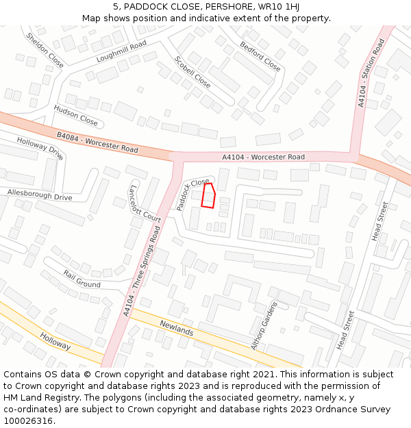 5, PADDOCK CLOSE, PERSHORE, WR10 1HJ: Location map and indicative extent of plot