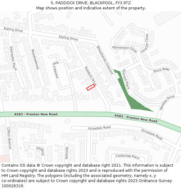 5, PADDOCK DRIVE, BLACKPOOL, FY3 9TZ: Location map and indicative extent of plot