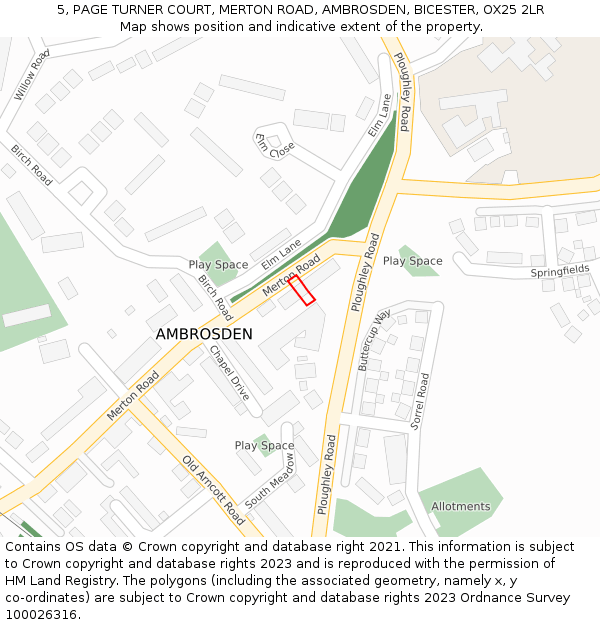 5, PAGE TURNER COURT, MERTON ROAD, AMBROSDEN, BICESTER, OX25 2LR: Location map and indicative extent of plot