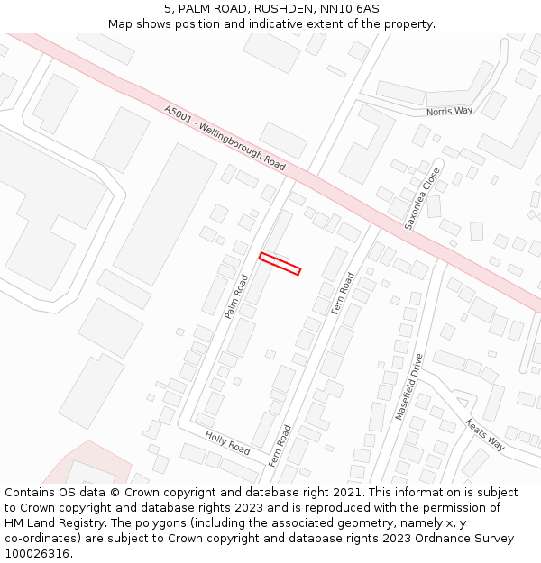 5, PALM ROAD, RUSHDEN, NN10 6AS: Location map and indicative extent of plot