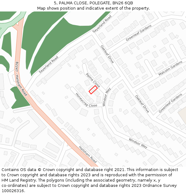 5, PALMA CLOSE, POLEGATE, BN26 6QB: Location map and indicative extent of plot