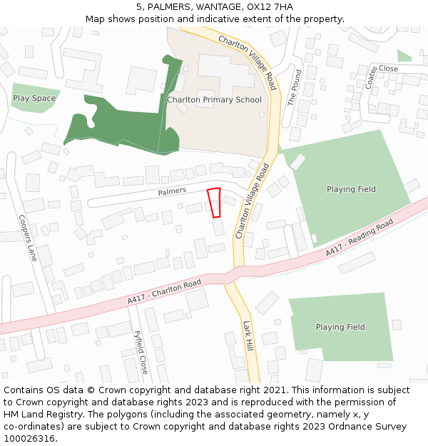 5, PALMERS, WANTAGE, OX12 7HA: Location map and indicative extent of plot