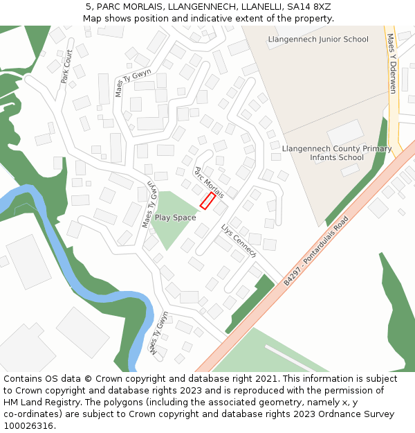 5, PARC MORLAIS, LLANGENNECH, LLANELLI, SA14 8XZ: Location map and indicative extent of plot