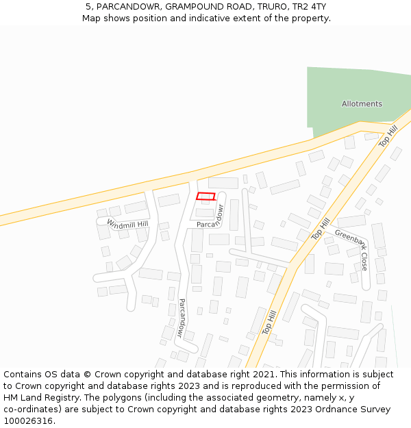 5, PARCANDOWR, GRAMPOUND ROAD, TRURO, TR2 4TY: Location map and indicative extent of plot