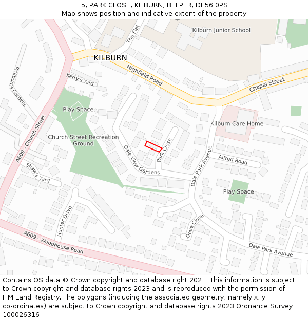 5, PARK CLOSE, KILBURN, BELPER, DE56 0PS: Location map and indicative extent of plot