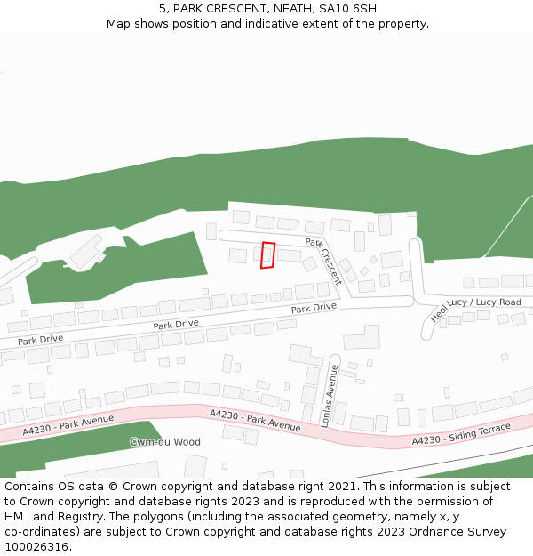 5, PARK CRESCENT, NEATH, SA10 6SH: Location map and indicative extent of plot