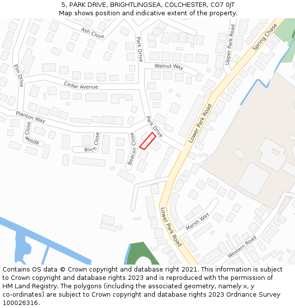 5, PARK DRIVE, BRIGHTLINGSEA, COLCHESTER, CO7 0JT: Location map and indicative extent of plot