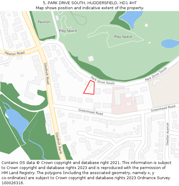 5, PARK DRIVE SOUTH, HUDDERSFIELD, HD1 4HT: Location map and indicative extent of plot