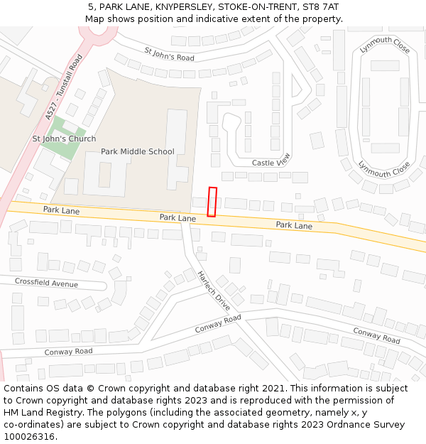 5, PARK LANE, KNYPERSLEY, STOKE-ON-TRENT, ST8 7AT: Location map and indicative extent of plot