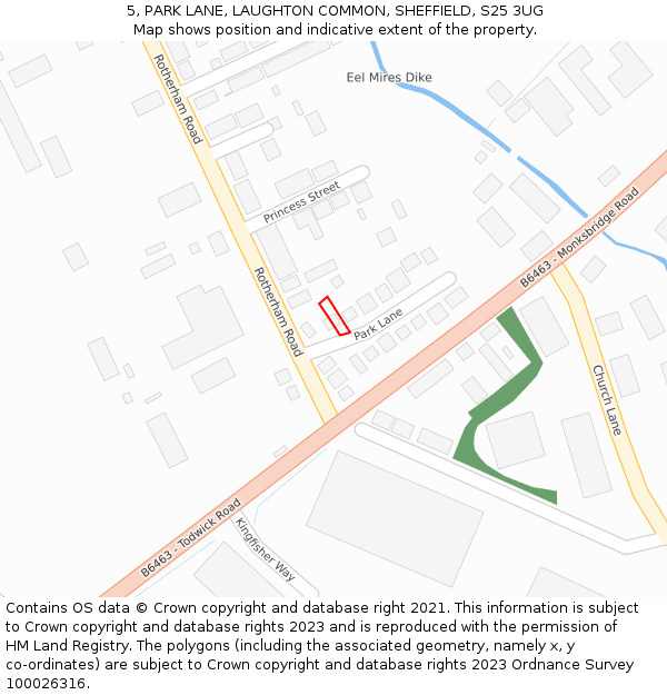 5, PARK LANE, LAUGHTON COMMON, SHEFFIELD, S25 3UG: Location map and indicative extent of plot