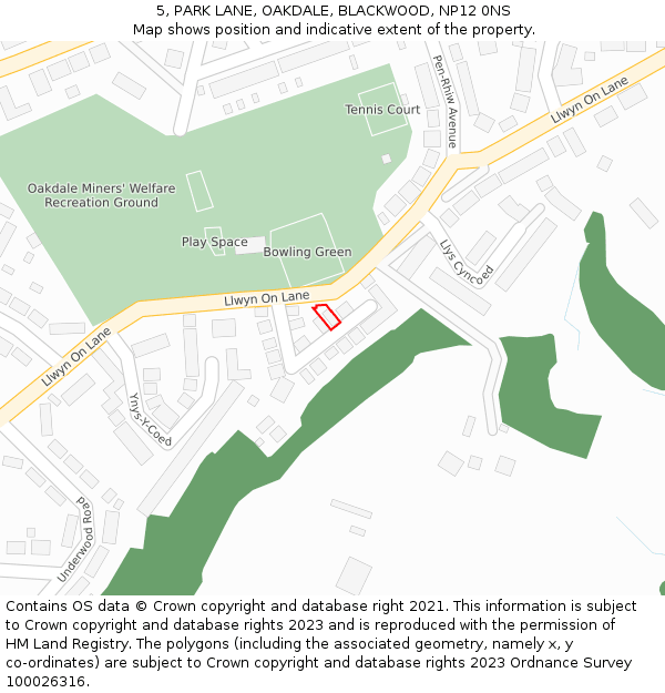 5, PARK LANE, OAKDALE, BLACKWOOD, NP12 0NS: Location map and indicative extent of plot